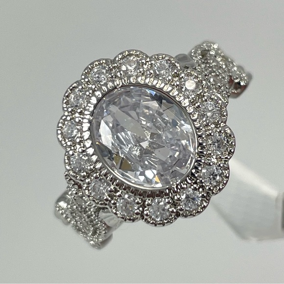 tiffclosetfinds Jewelry - Beautiful Art Deco Vintage Look Oval Cut White Diamond CZ Silver Plated Ring